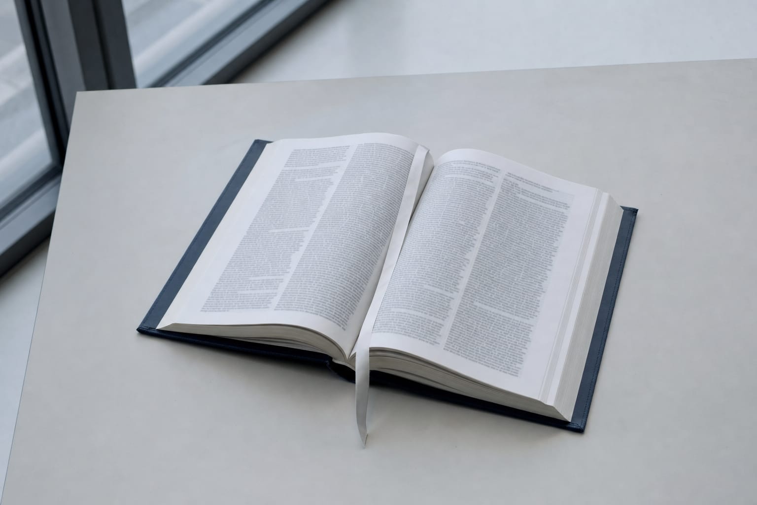 Aufgeschlagener Gesetzesband auf einem schlichten Tisch